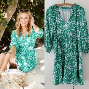 Draper James Kellie Dress Green and White Floral Sz XS